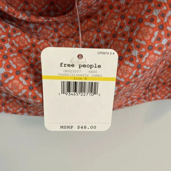 Free People Crop Top Off Shoulder Vermillionette Red Size Medium NWT - Picture 7 of 9